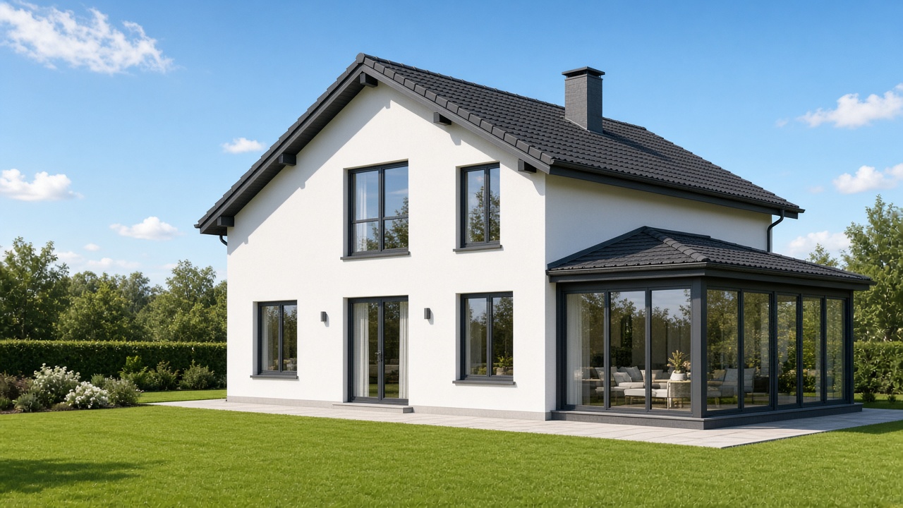 Einfamilienhaus mit Satteldach und Wintergarten