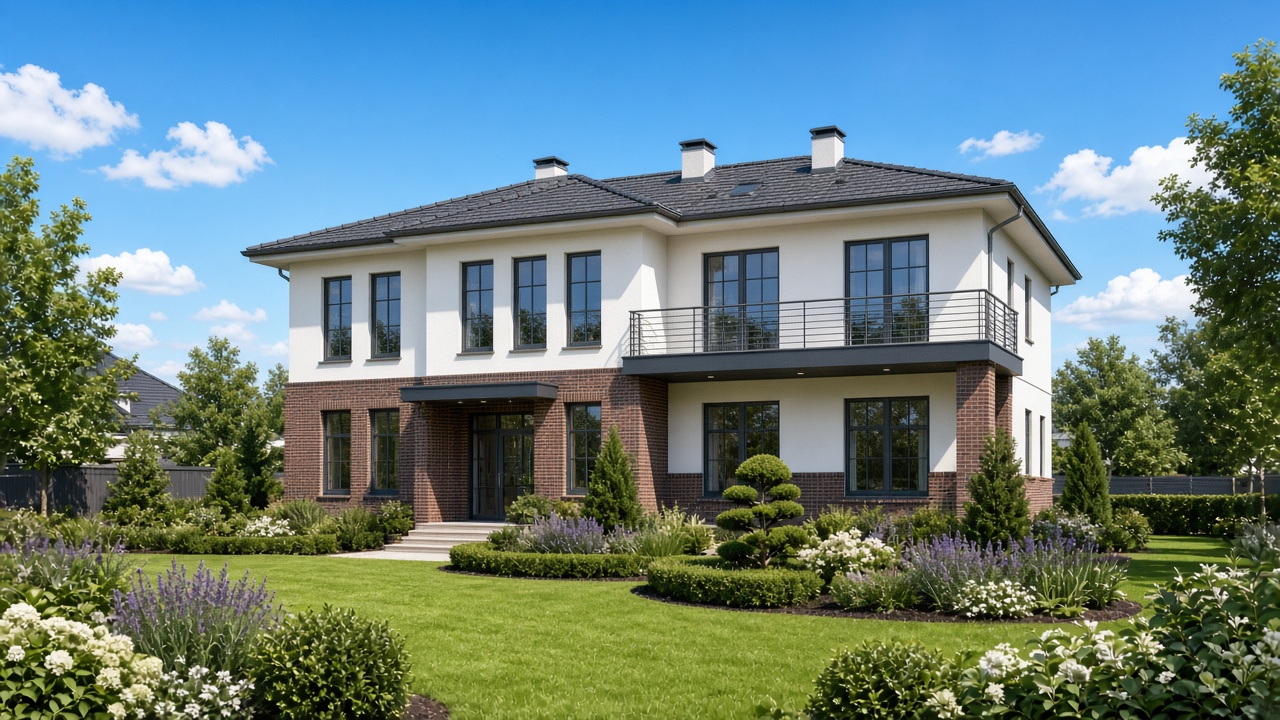 Stadtvilla mit Walmdach und Teilverklinkerung