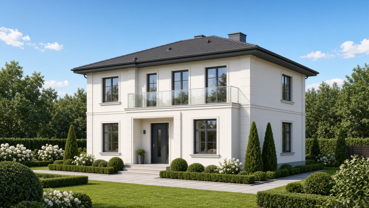 Elegante Stadtvilla mit Walmdach und Putzfassade