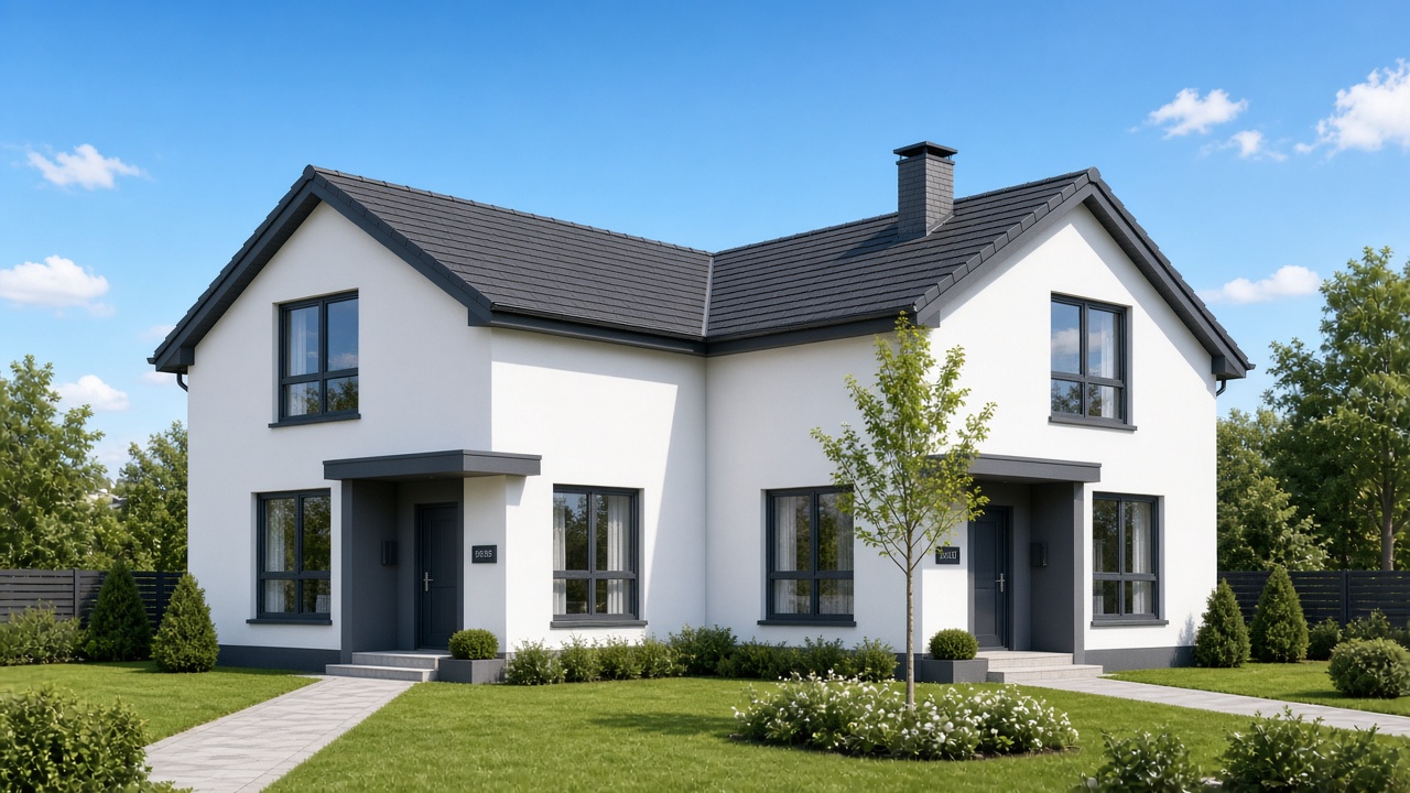 Zweifamilienhaus mit zwei Hauseingängen und Satteldach
