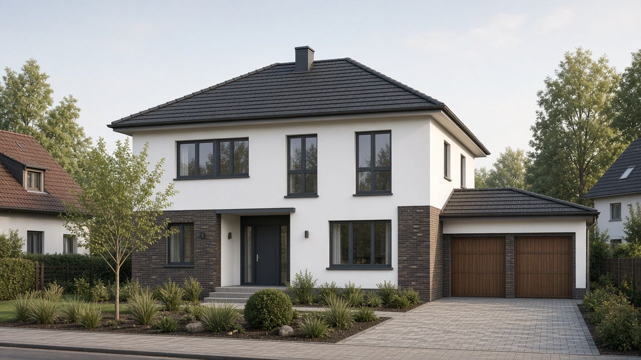 Stadtvilla mit Walmdach, Klinkerakzenten und Doppelgarage